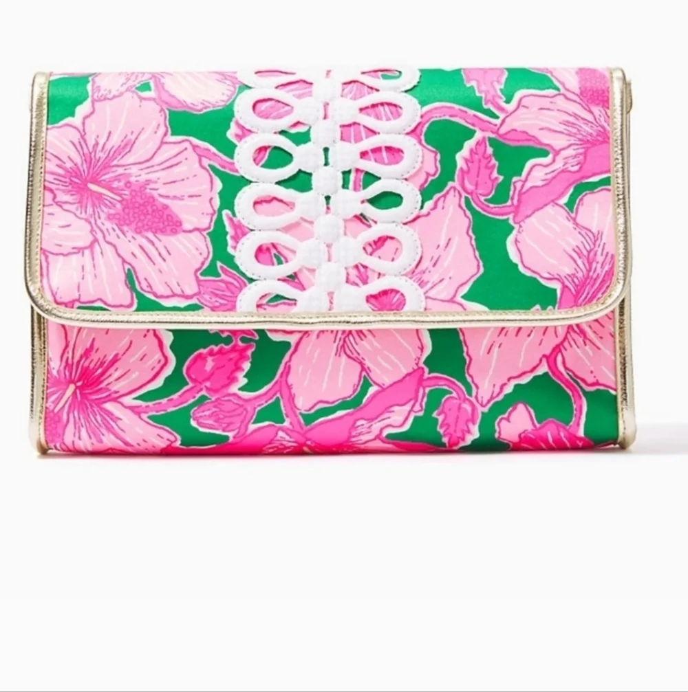 Lilly Pulitzer GWP Envelope Pouch Kelly Green Hibis Kiss